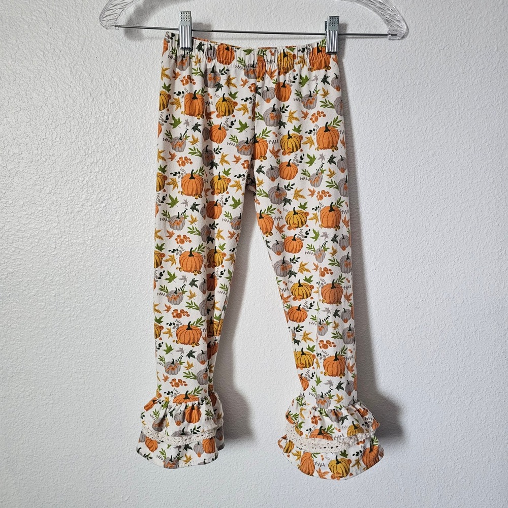 Rare Editions Girls Pumpkin Print Ruffle Hem Leggings Orange Fall Size 6